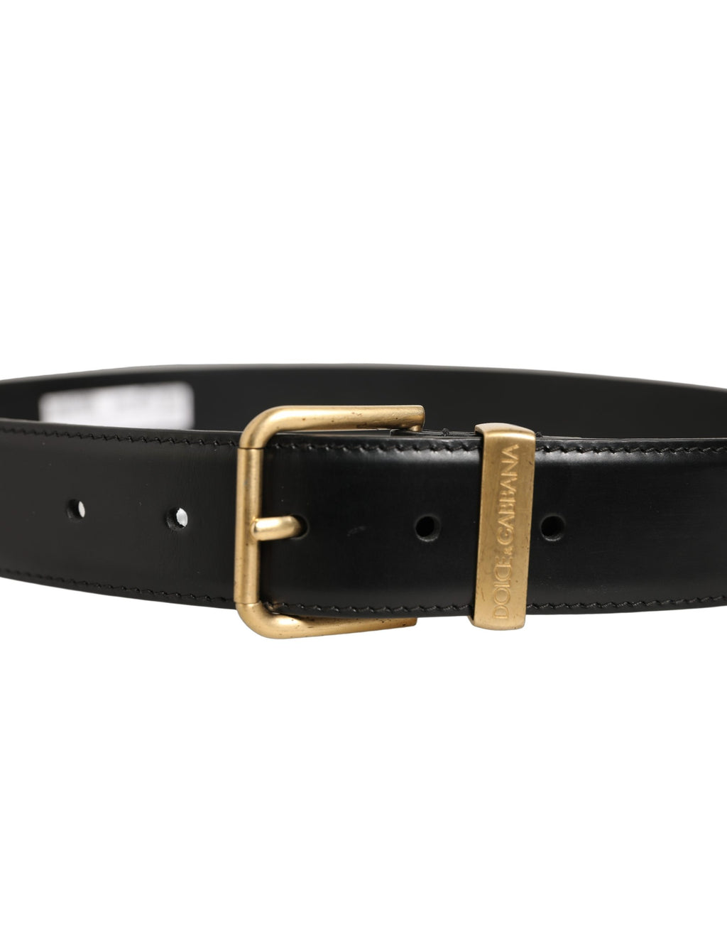 Dolce & Gabbana Black Leather Gold Logo Engraved Buckle Belt
