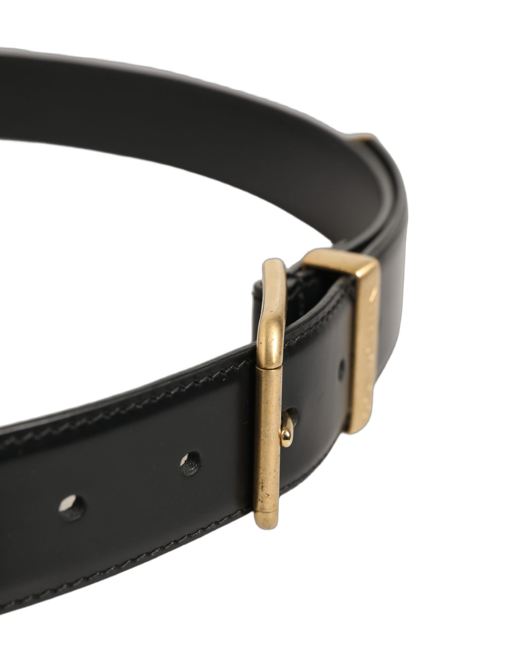 Dolce & Gabbana Black Leather Gold Logo Engraved Buckle Belt