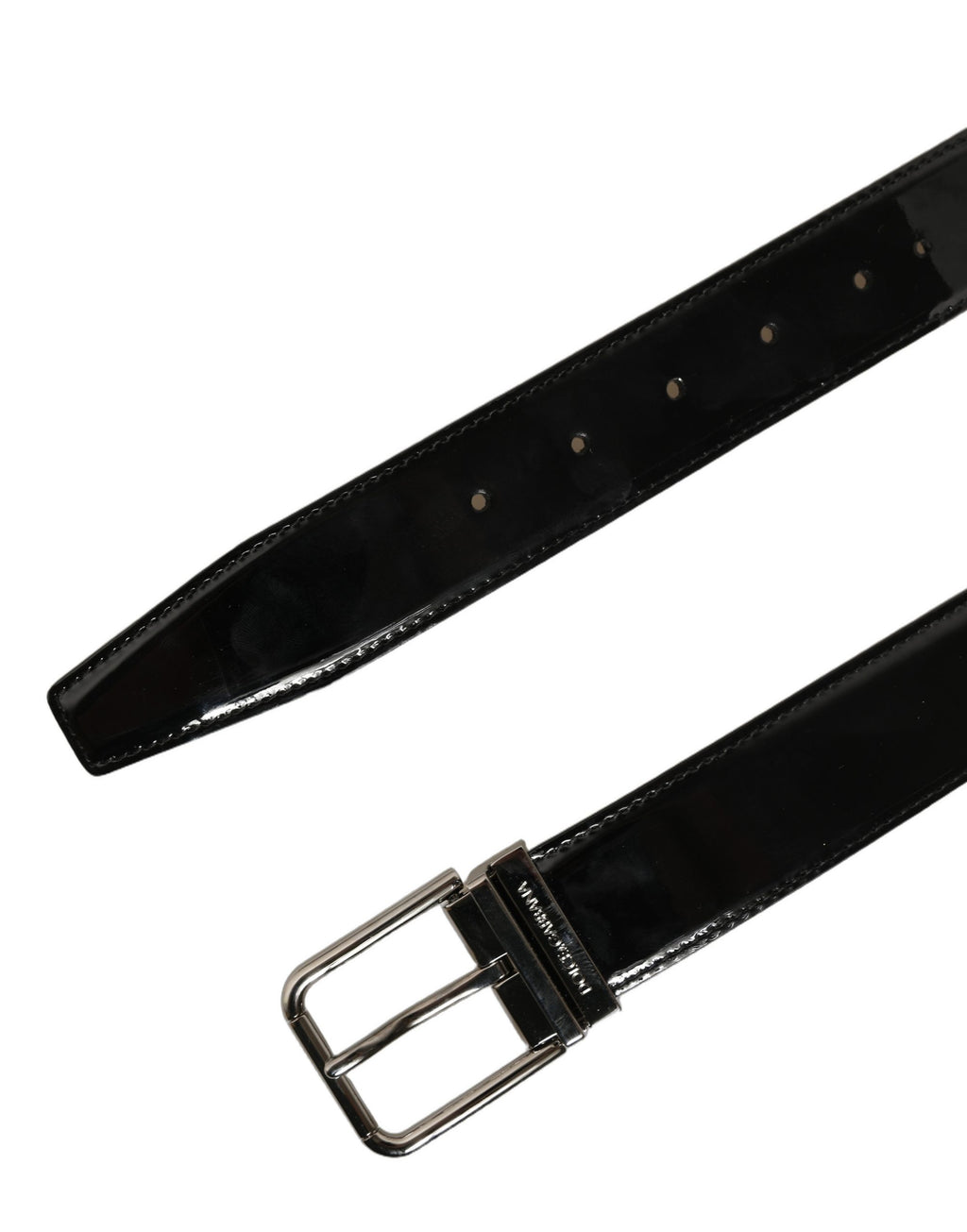 Dolce & Gabbana Black Patent Leather Silver Metal Buckle Belt