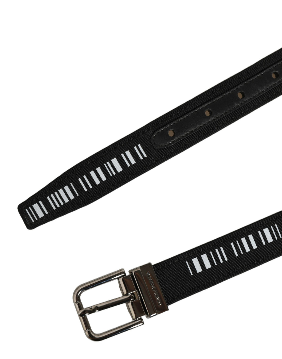 Dolce & Gabbana Black Fabric Leather Barcode Silver Buckle Belt