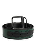 Dolce & Gabbana Black Green Logo Silver Tone Metal Buckle Belt