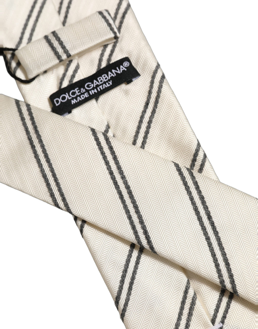 Dolce & Gabbana Men Off White Silk Stripes Adjustable Tied Necktie Tie