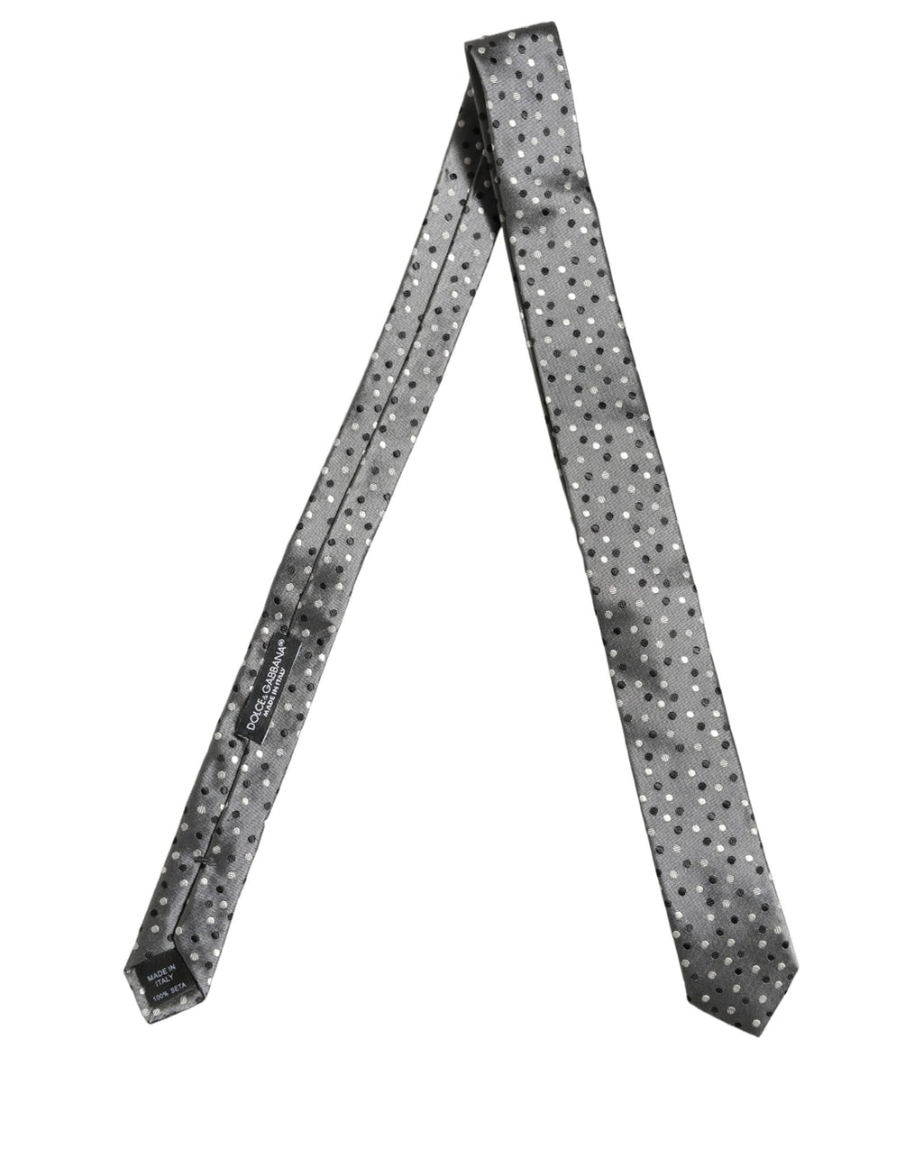 Dolce & Gabbana Men Gray Polka Dot Silk Adjustable Tied Necktie Tie