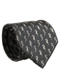 Dolce & Gabbana Men Black Seahorse Silk Adjustable Tied Necktie Tie