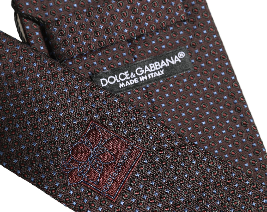 Dolce & Gabbana Men Brown Geometric Silk Adjustable Tied Necktie Tie