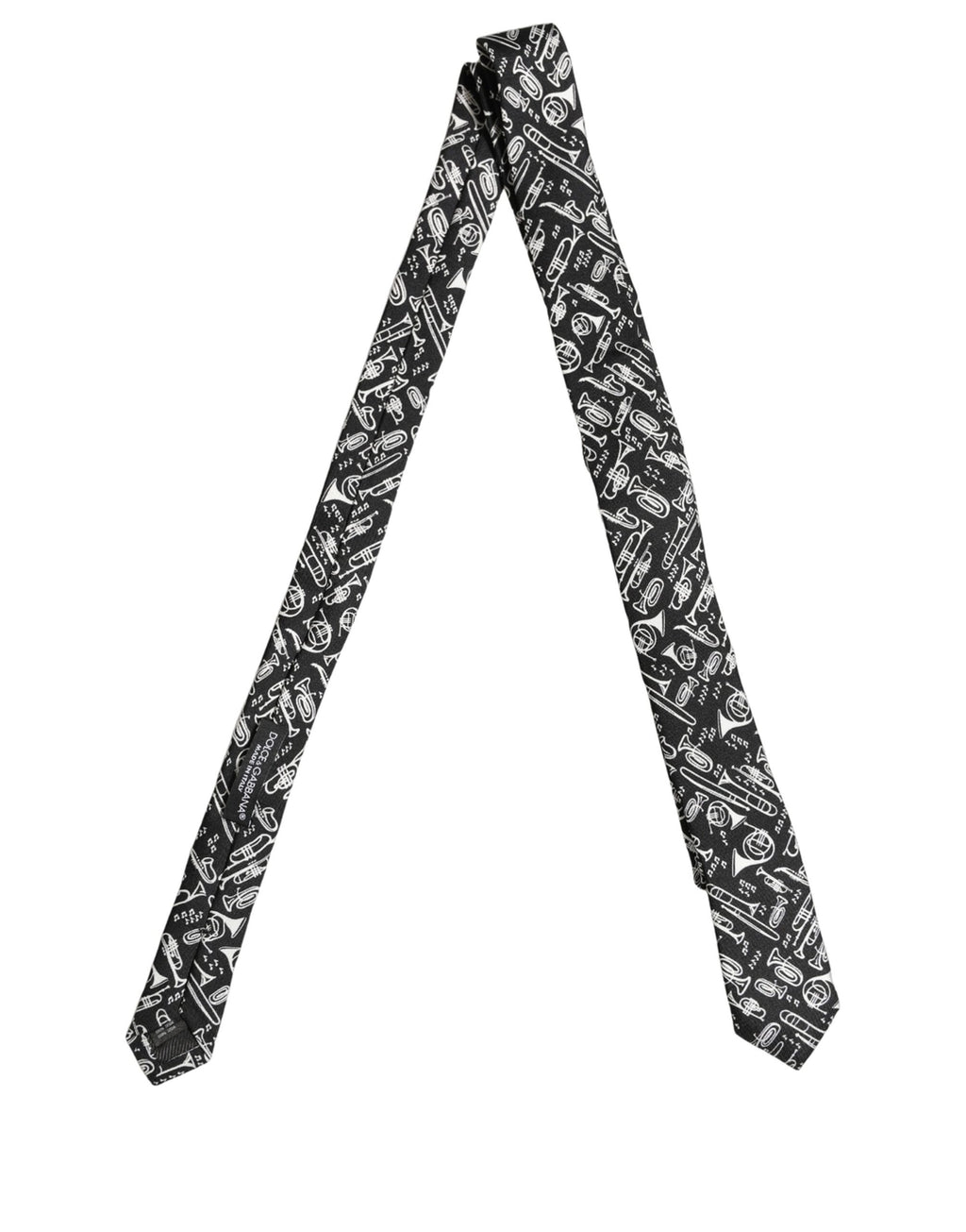 Dolce & Gabbana Black Musical Instrument Silk Adjustable Tied Necktie Tie