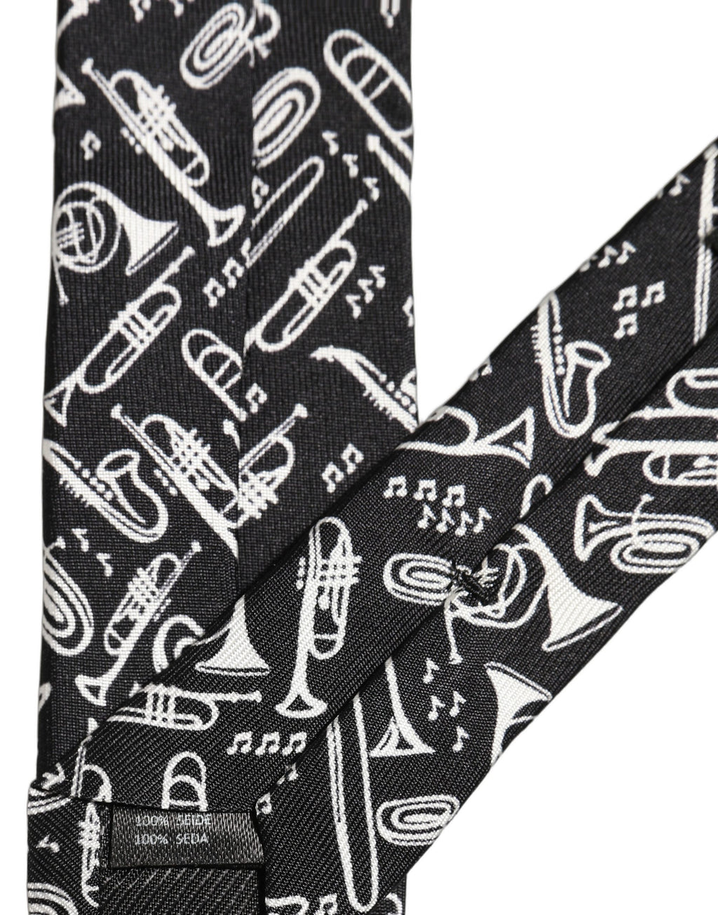 Dolce & Gabbana Black Musical Instrument Silk Adjustable Tied Necktie Tie