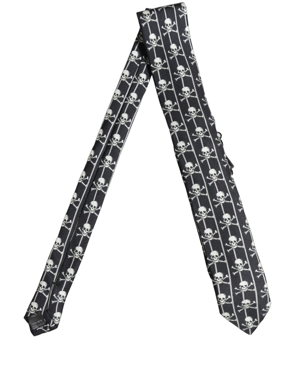 Dolce & Gabbana Men Black Silk Skull Fantasy Adjustable Tied Necktie Tie