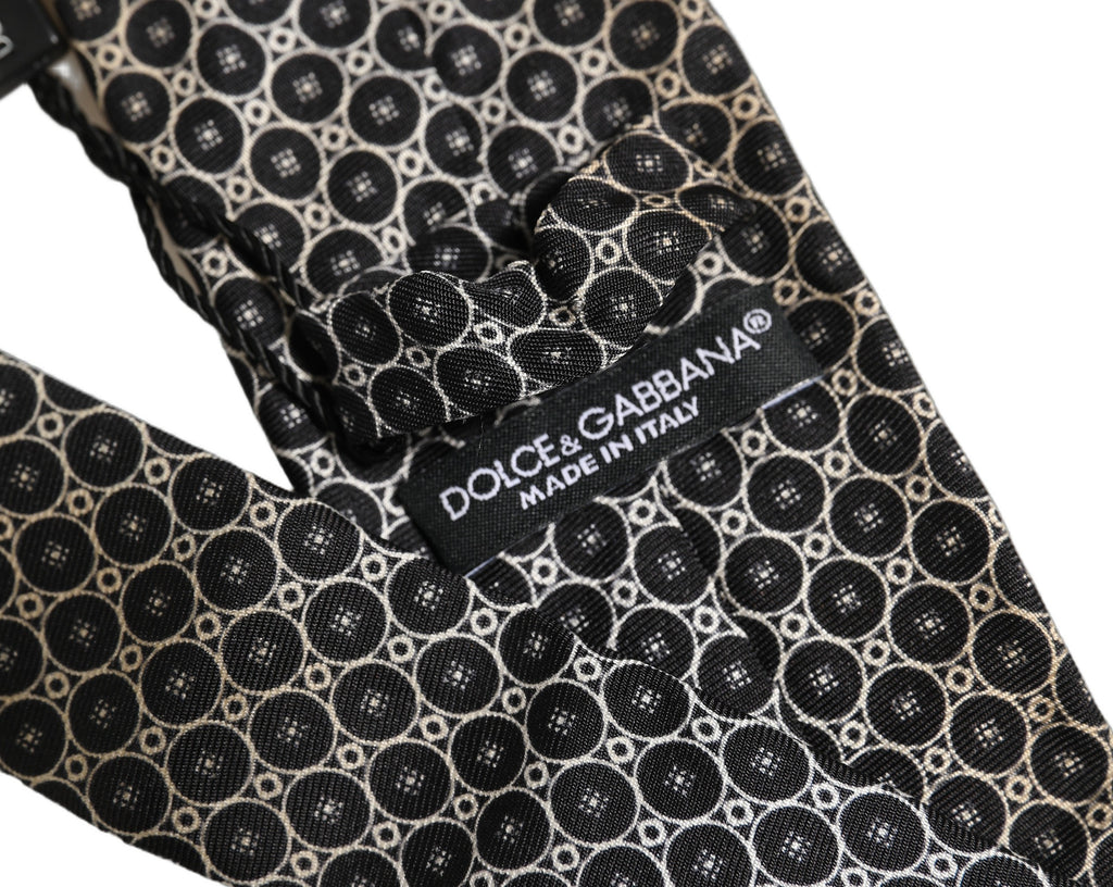Dolce & Gabbana Black White Geometric Silk Adjustable Necktie Accessory Tie