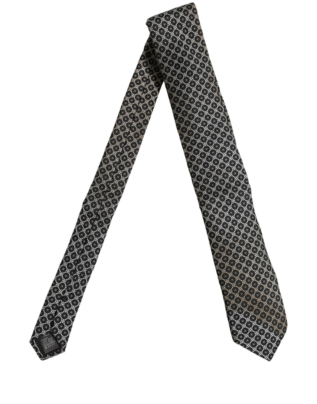 Dolce & Gabbana Black White Geometric Silk Adjustable Necktie Accessory Tie