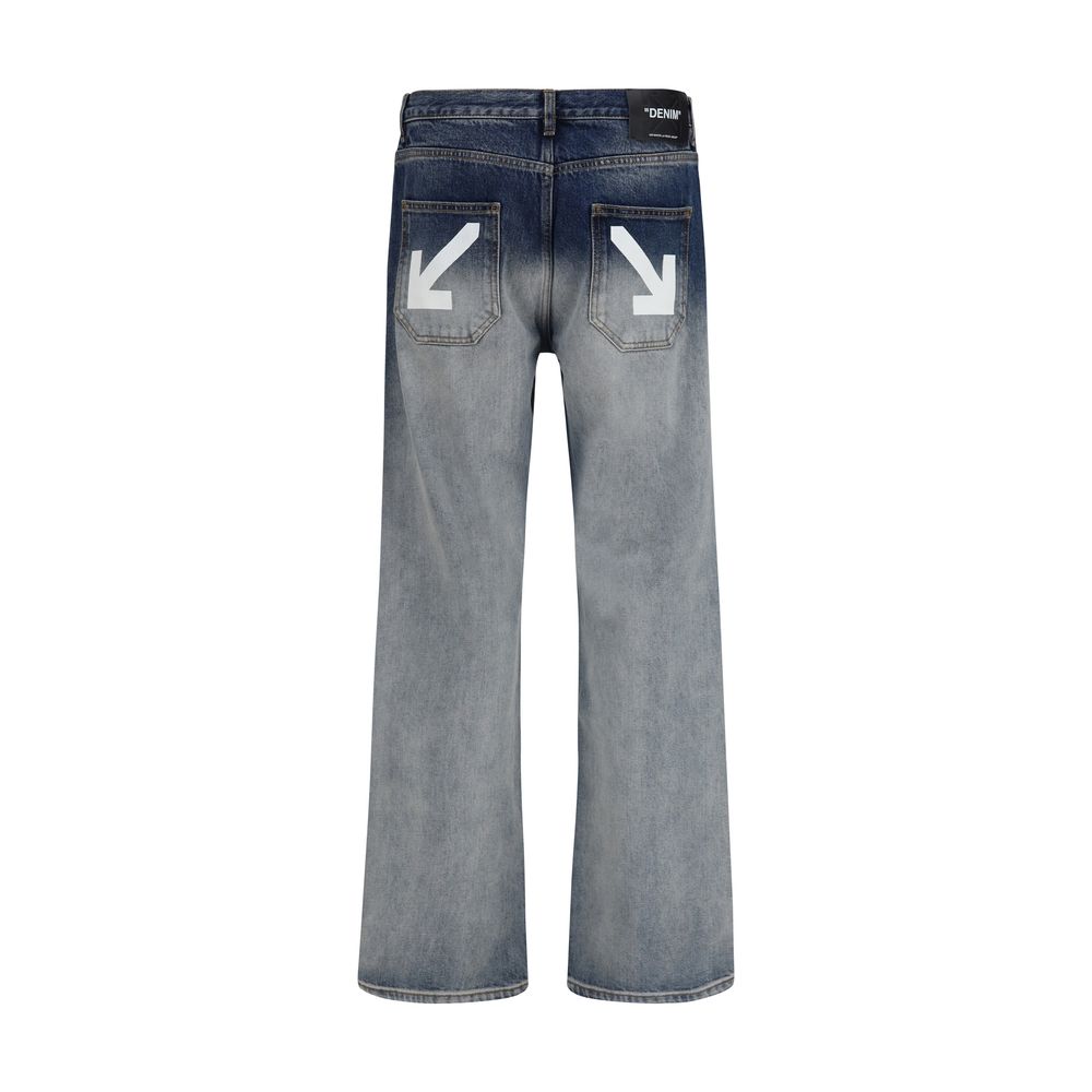 Off-White Gray Cotton Straight-Leg Jeans