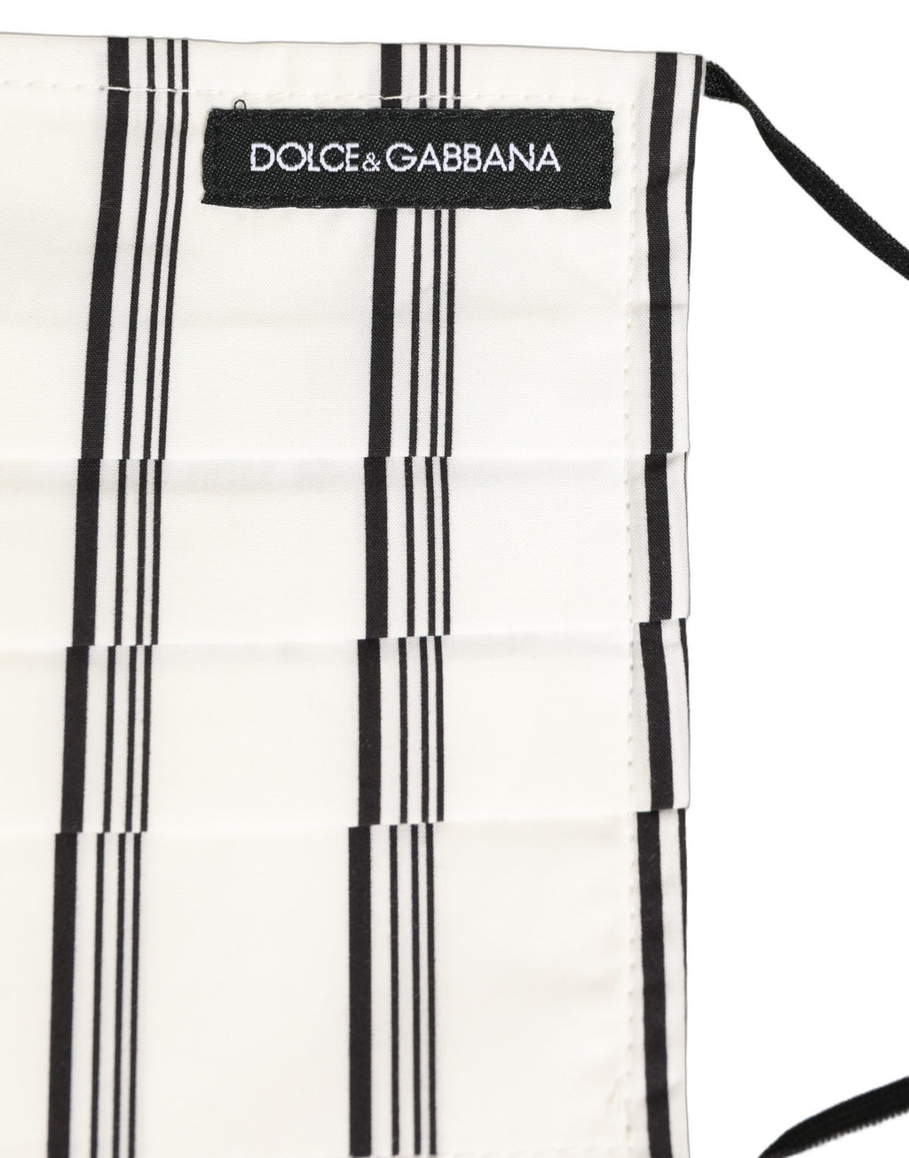 Dolce & Gabbana White Black Pinstripe Pleated Elastic Ear Strap Face Mask