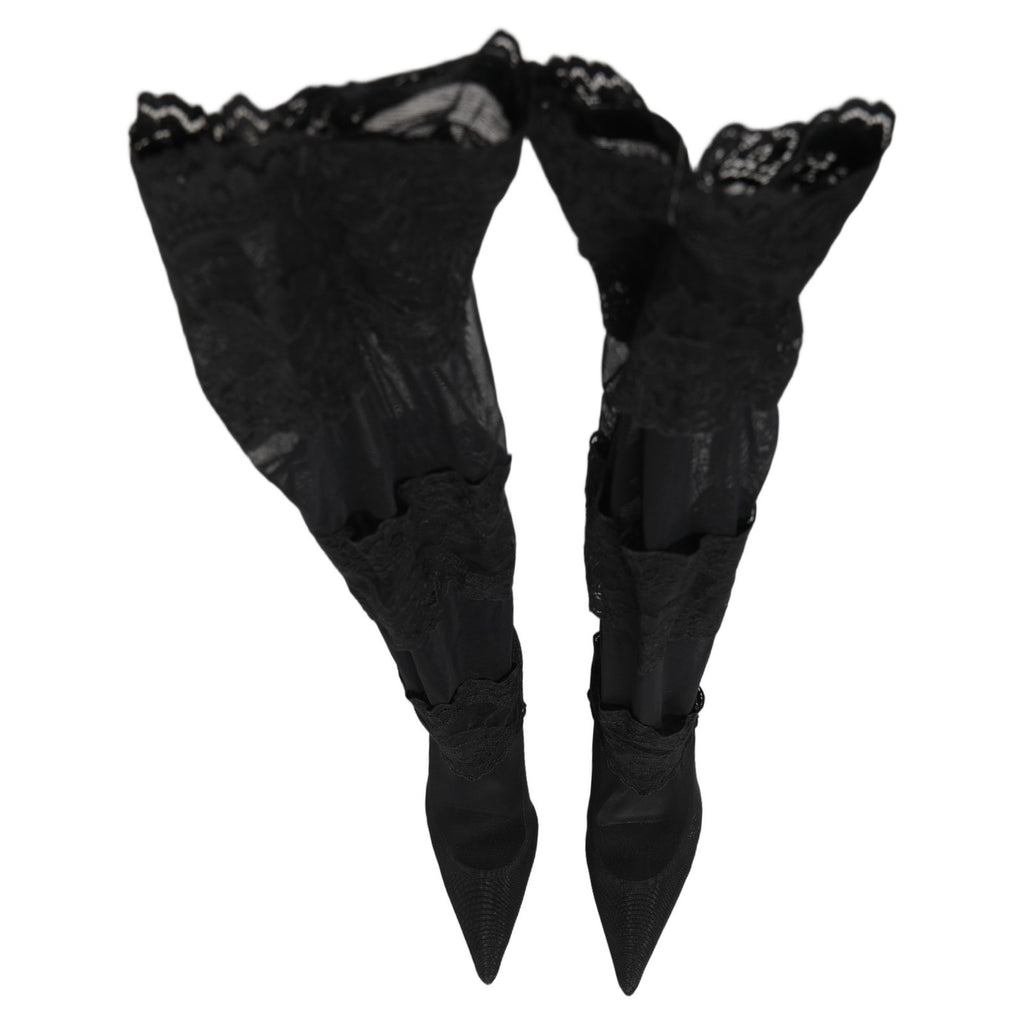Dolce & Gabbana Black Over The Knee Sock Pumps Boots Shoes