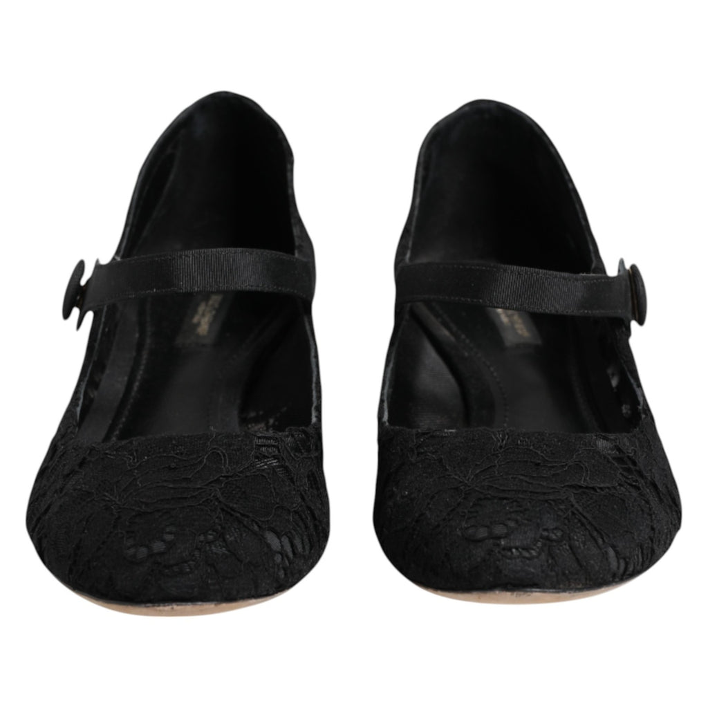 Dolce & Gabbana Black Vally Taormina Floral Lace Pumps Shoes