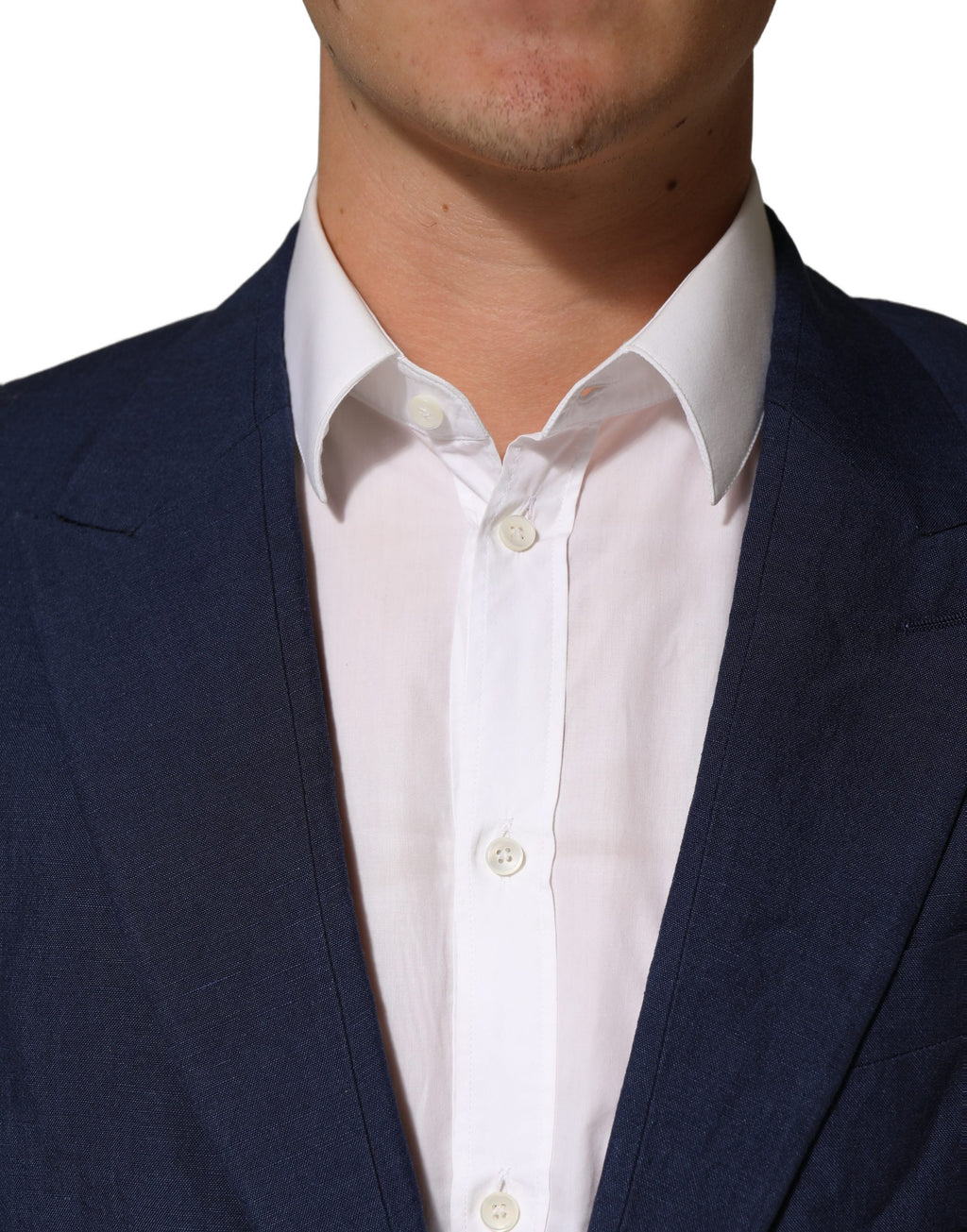 Dolce & Gabbana Dark Blue Flax Men Single Breasted Jacket