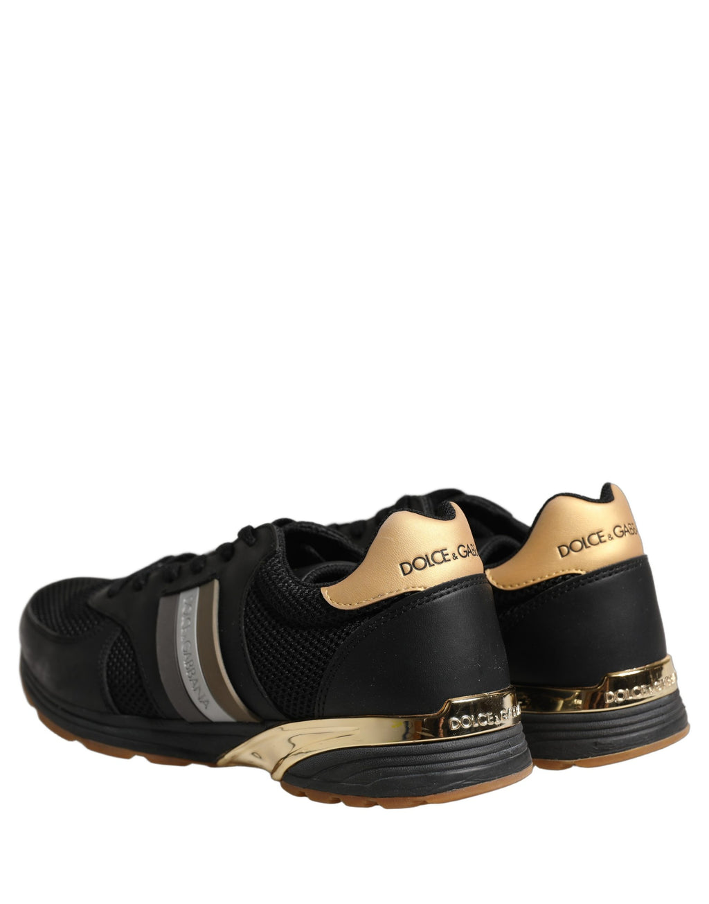 Dolce & Gabbana Black Gold Leather Low Top Sneakers Shoes