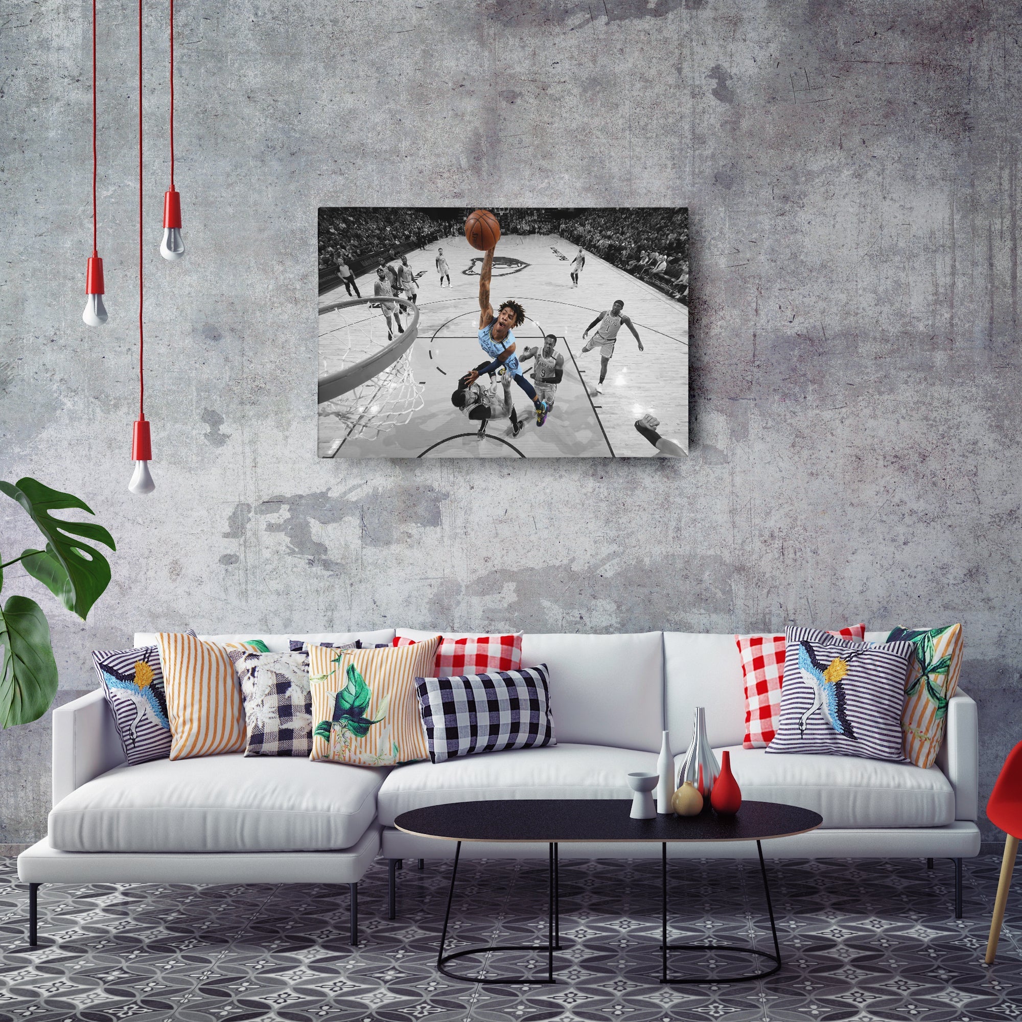 Ja Morant Canvas Art – Dunk Attempt Over Davis Wall Decor