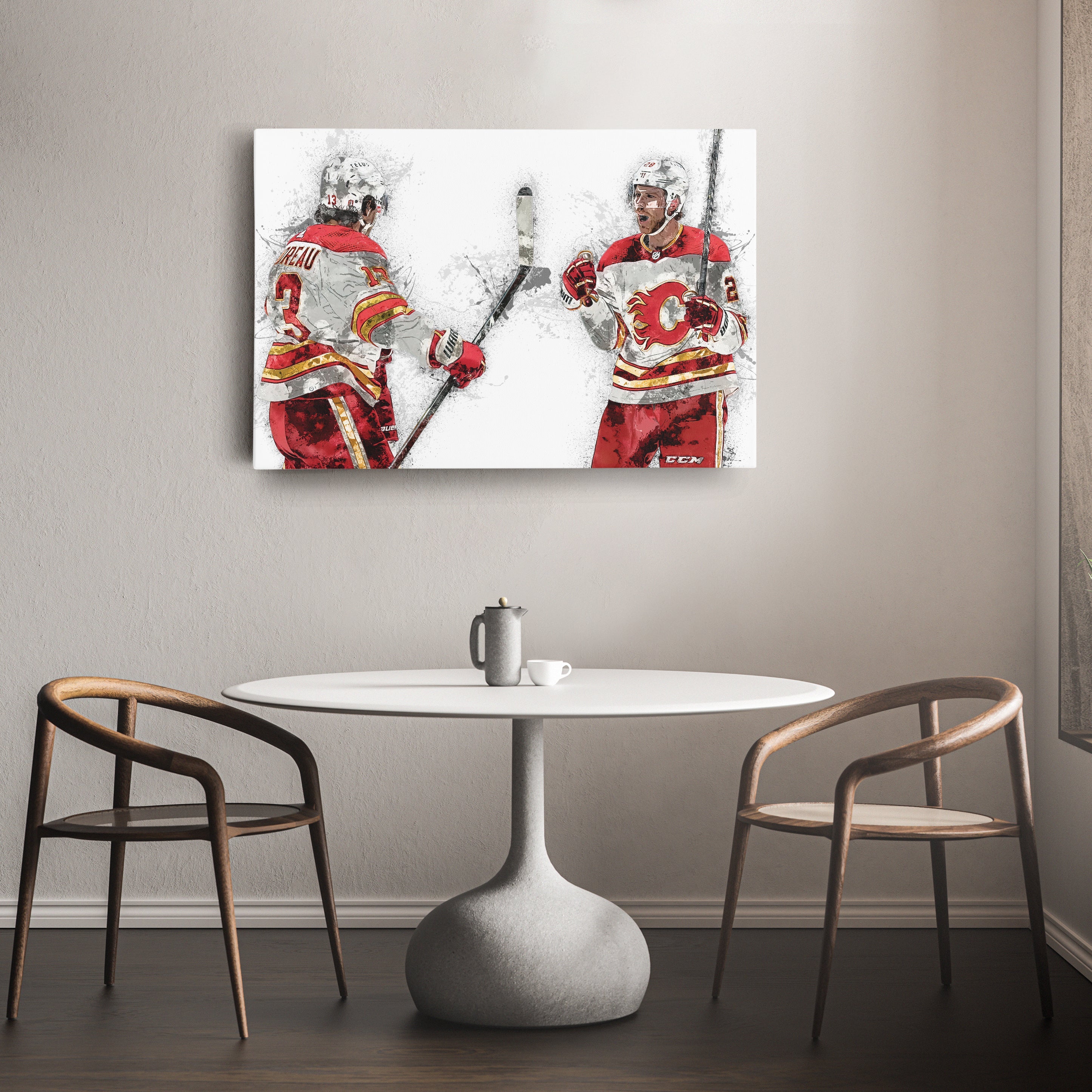 Johnny Gaudreau & Elias Lindholm Canvas Art – Calgary Flames Wall Decor
