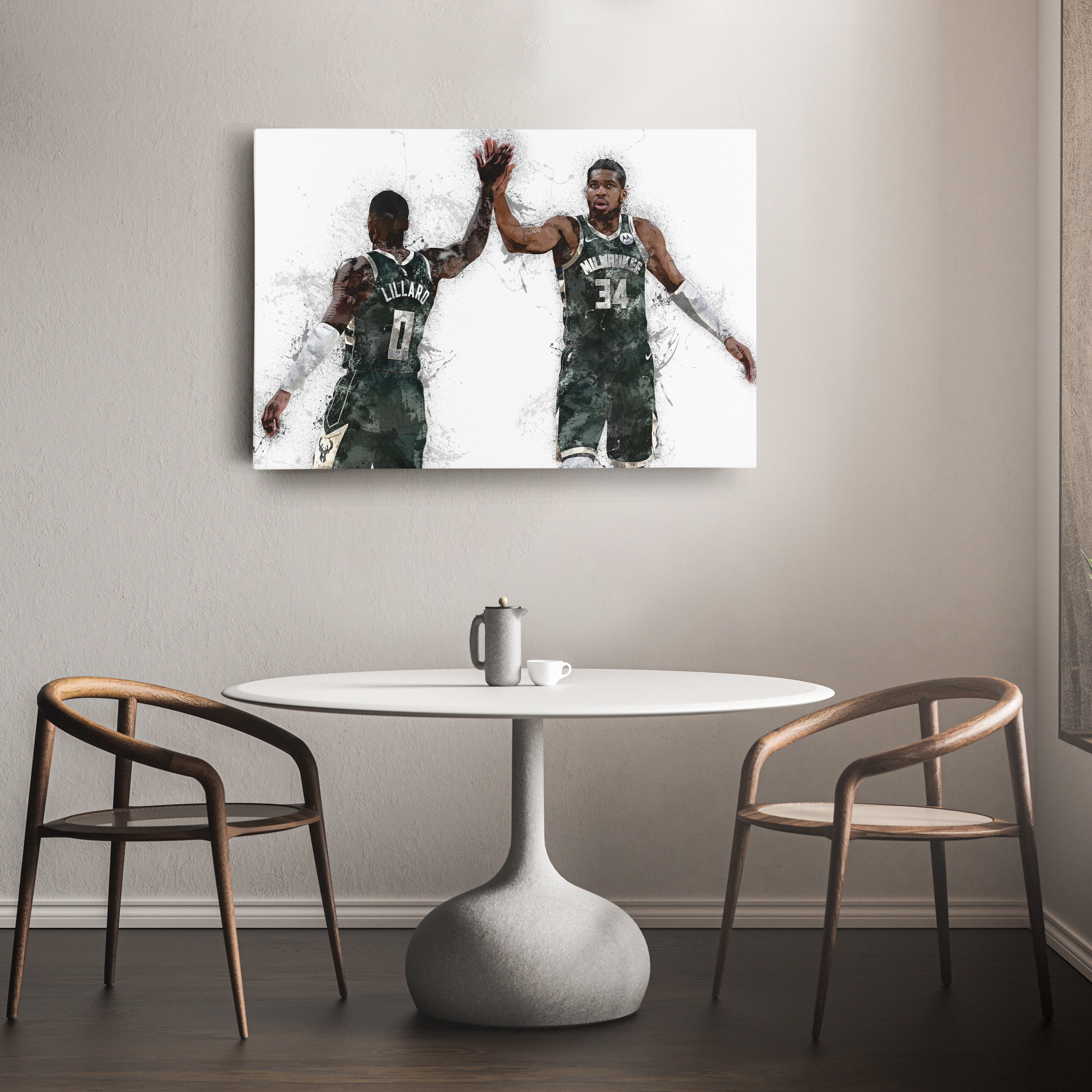 Giannis Antetokounmpo & Damian Lillard Canvas Art – Milwaukee Bucks Wall Decor