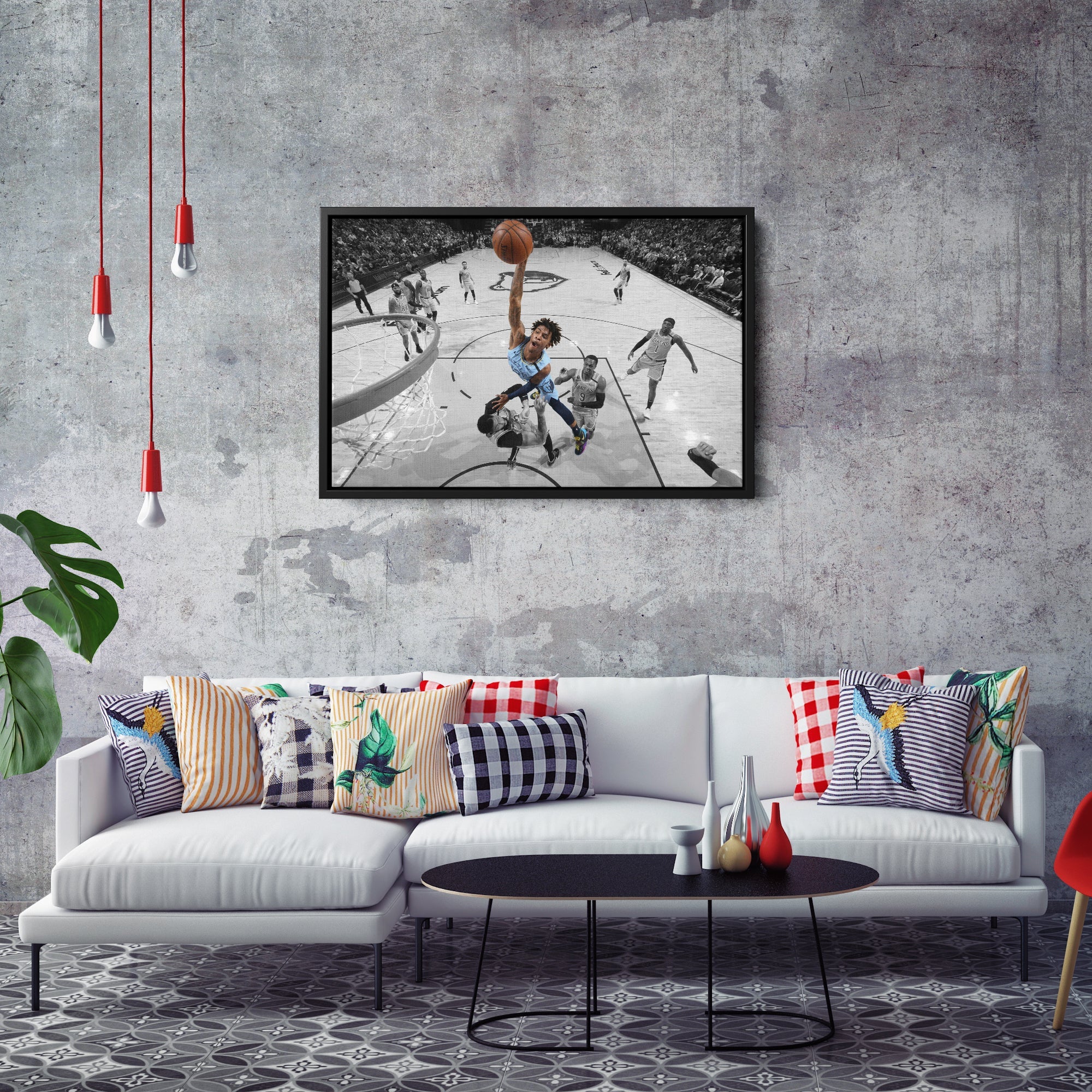 Ja Morant Canvas Art – Dunk Attempt Over Davis Wall Decor