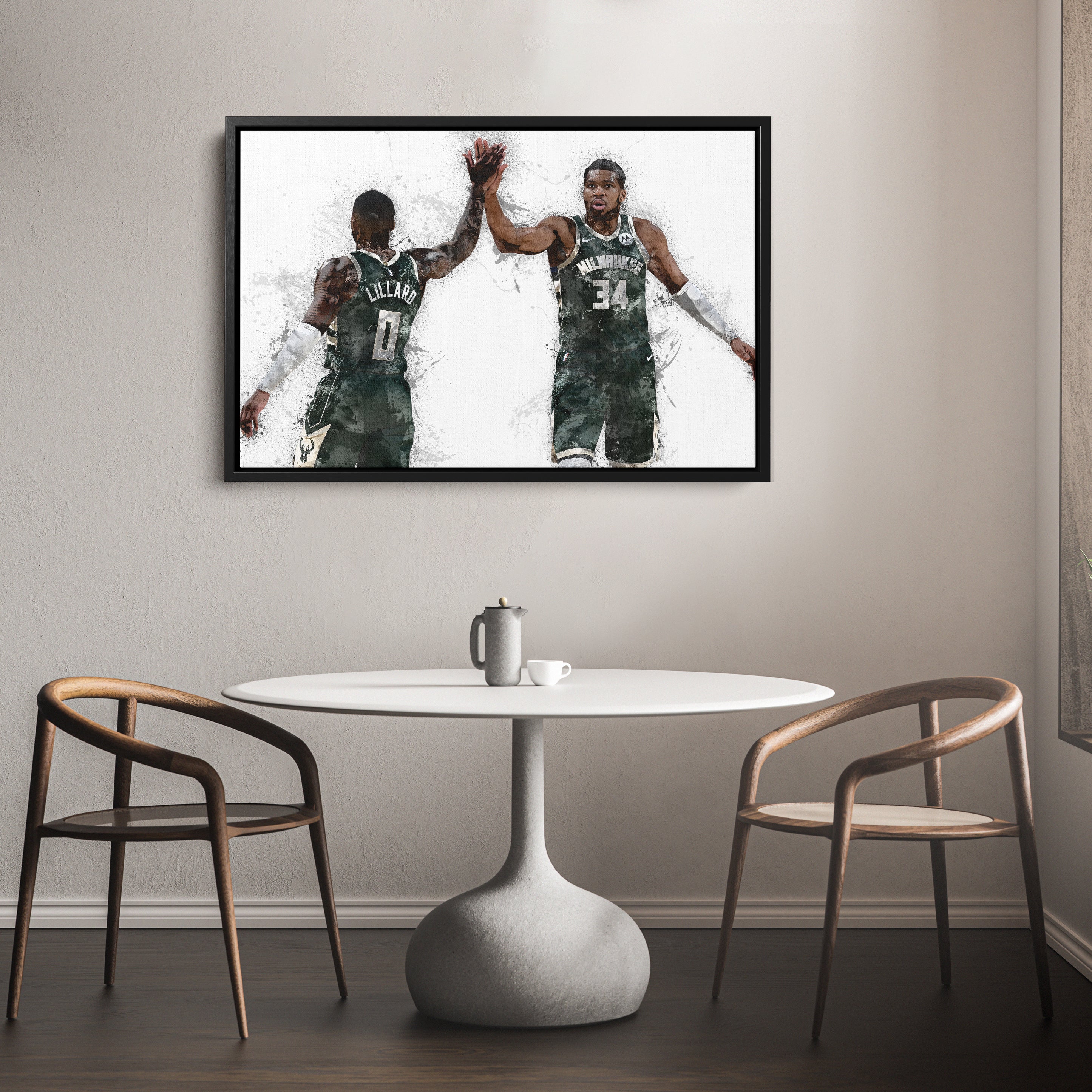 Giannis Antetokounmpo & Damian Lillard Canvas Art – Milwaukee Bucks Wall Decor