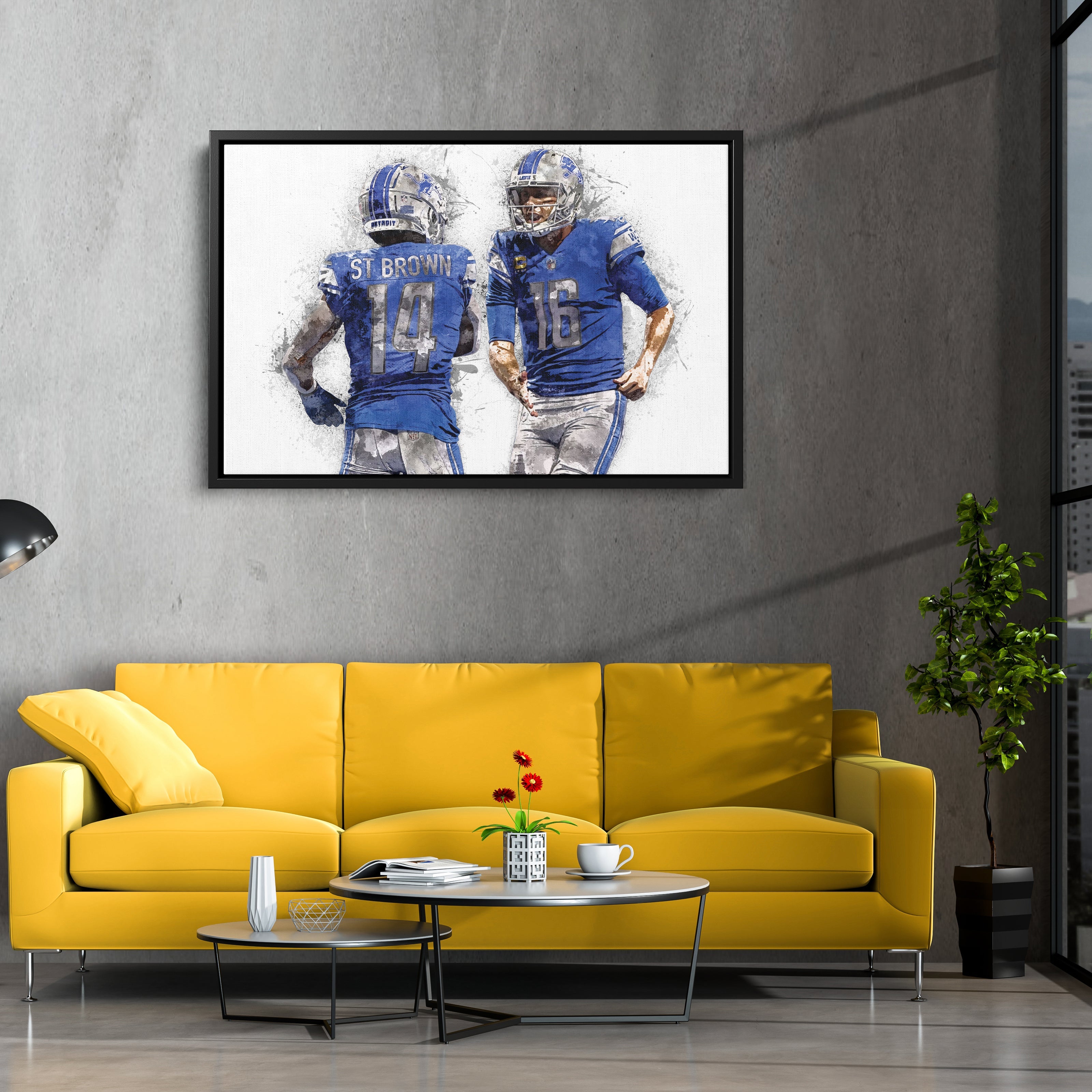 Jared Goff & Amon-Ra St. Brown Canvas Art – Detroit Lions Wall Decor