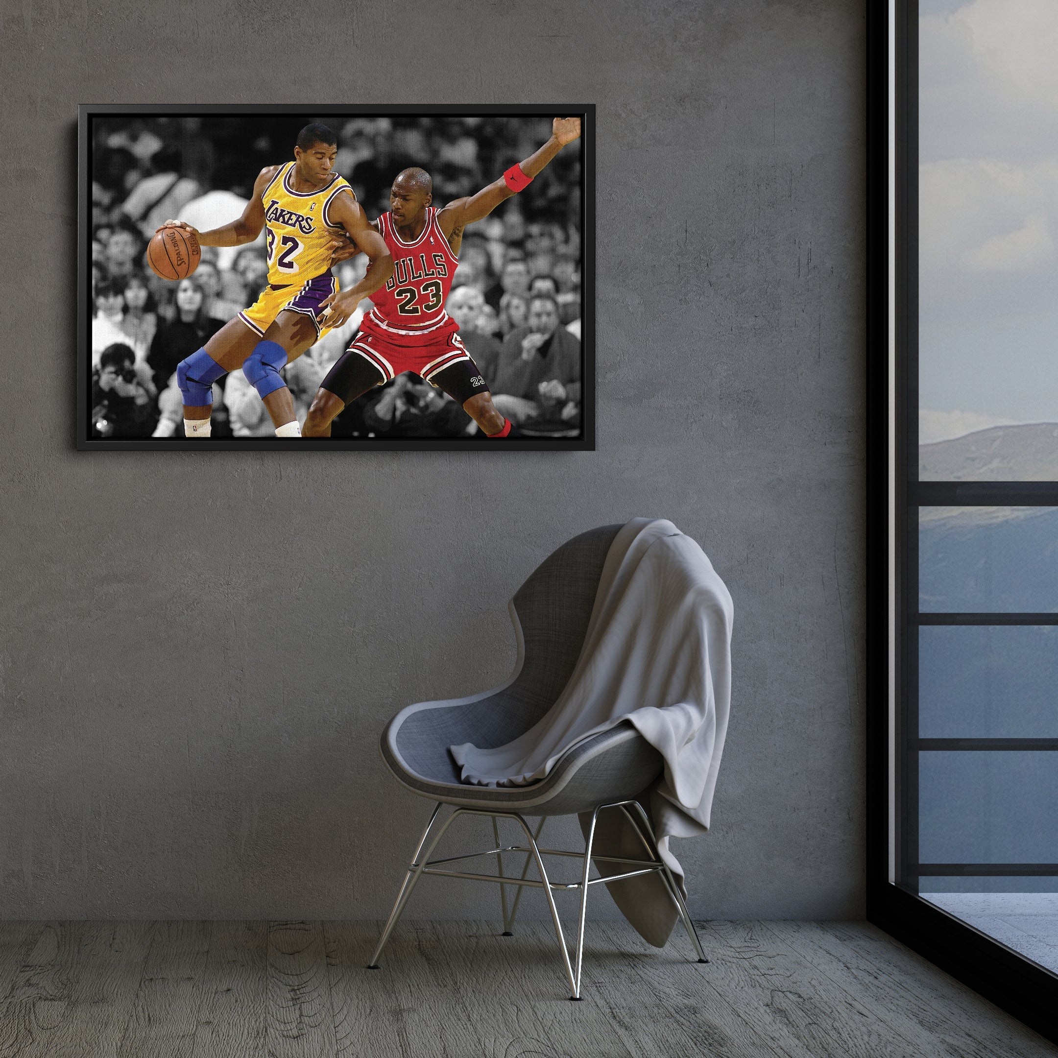 Michael Jordan & Magic Johnson Canvas – Bulls Lakers Basketball Wall Art for Home