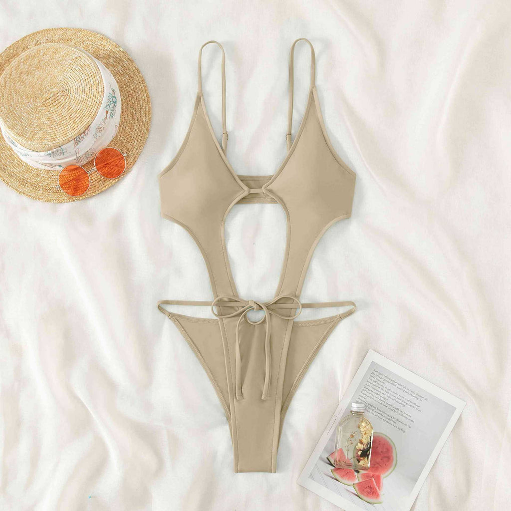 Solid Color One Piece Swimsuit Sexy High Split Women Swimsuit Bikini