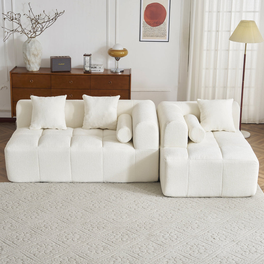 Modern Beige Modular Sectional Sofa with Deep Seating and Side Pockets, Chenille Upholstery, 101.2'