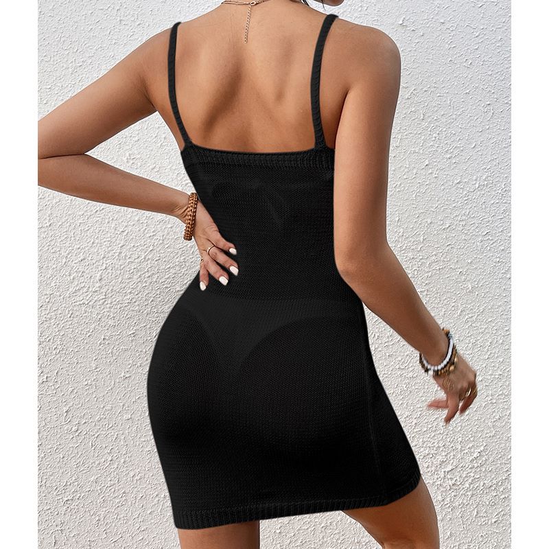 Women Clothes Vacation Sexy Slim Fit Waist Leaking Camisole Semi Transparent Beach Short Dress Crochet hook
