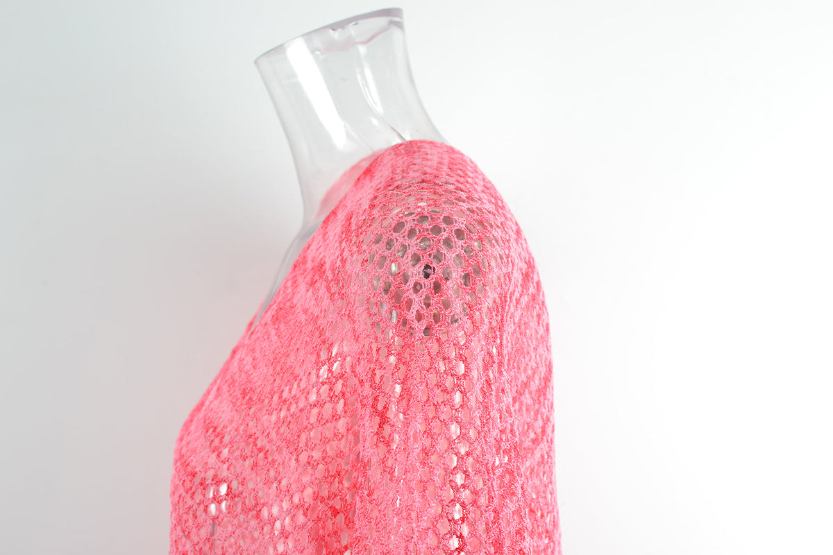 Summer Beach Cover Up Gradient Hollow Out Cutout Knitted Sun Protection Shirt Blouse