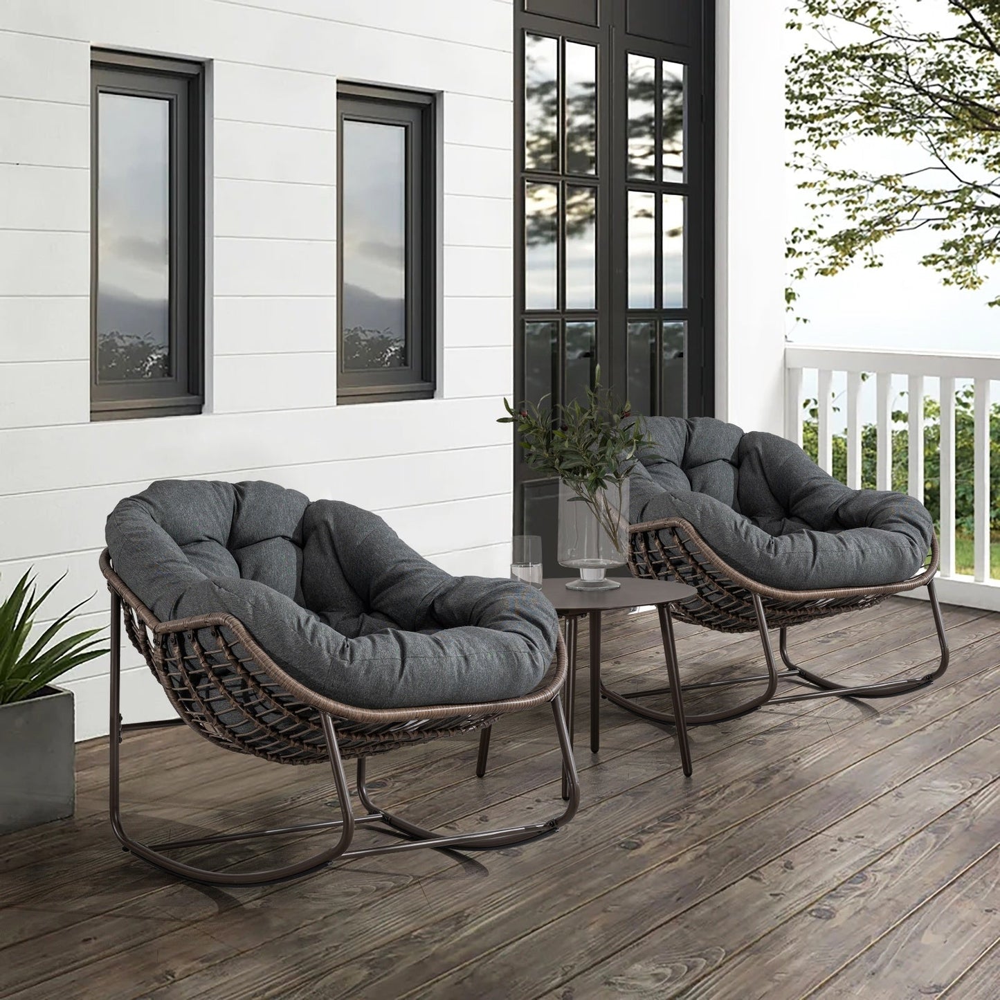 LuneluX_Home – Outdoor Rocking Lounge Chair with Cushion (Grey)