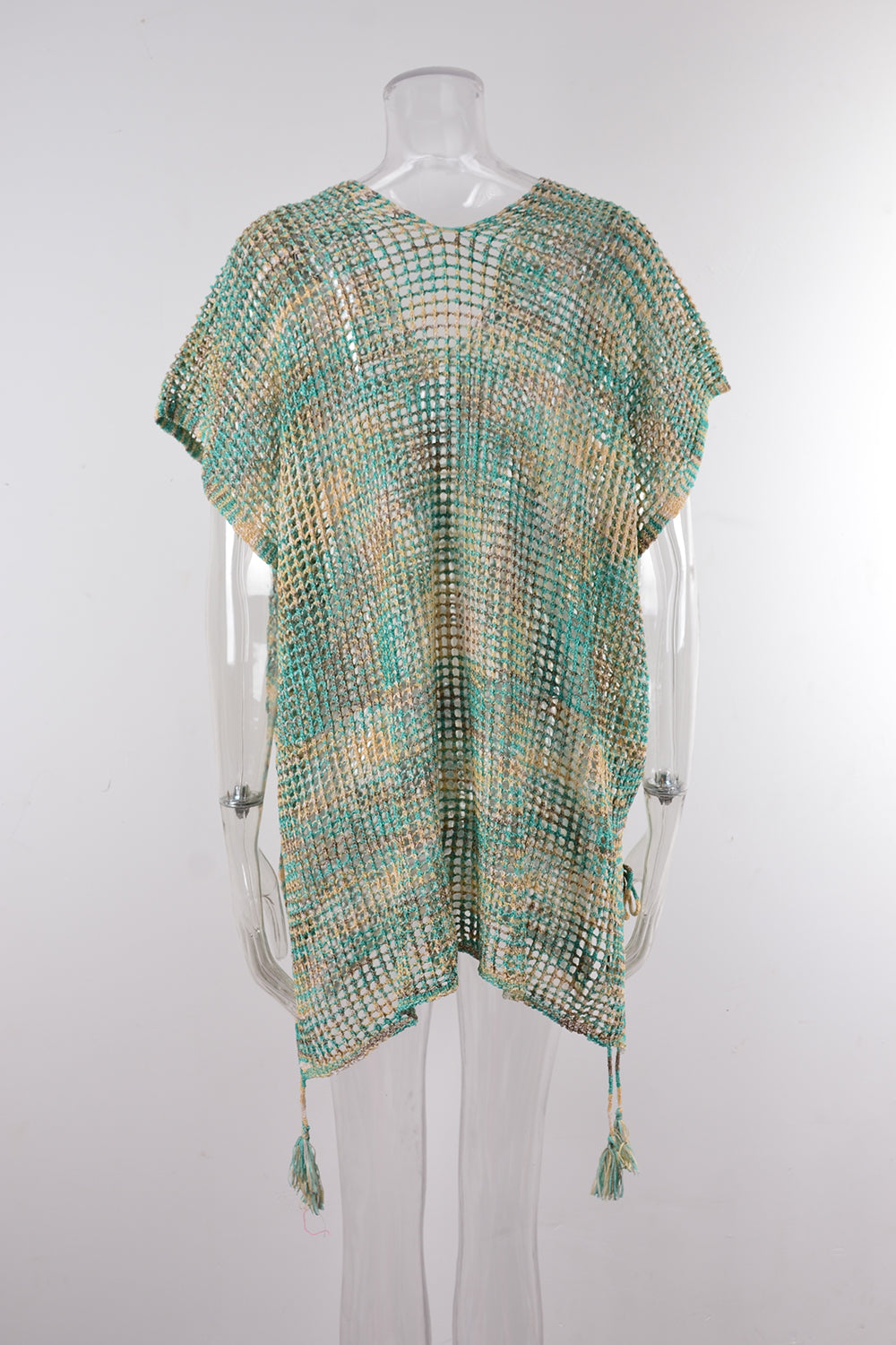 Women Summer Drawstring Loose Beach Cover up Hollow Out Cutout out Knitting Bikini Vacation Sun Protection Clothing