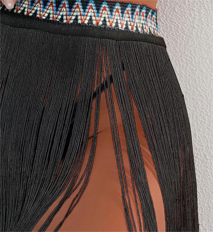 Beach Cover Up Rubber Band Tassle Beach Skirt Bikini Cover Up Half Body Overskirt