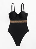 Swimsuit Women Sexy Siamese Push Up Sling Solid Color Swimsuit
