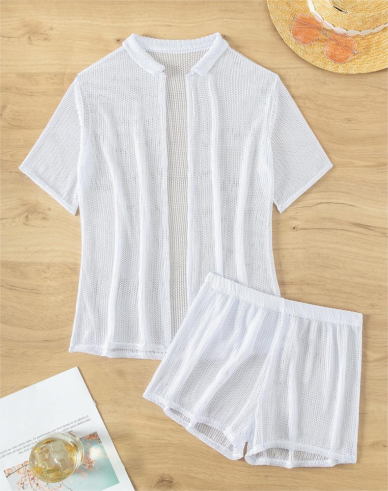 Black Cutout Blouse Split Boxers Bikini Beachwear Women Blouse Swimsuit