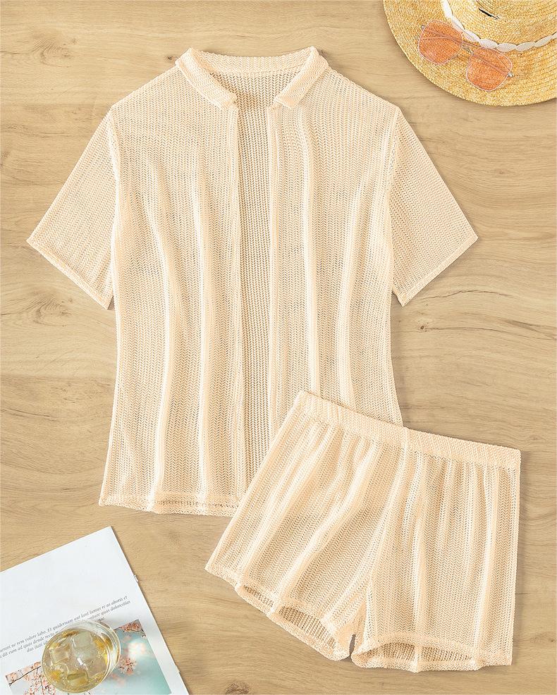 Black Cutout Blouse Split Boxers Bikini Beachwear Women Blouse Swimsuit