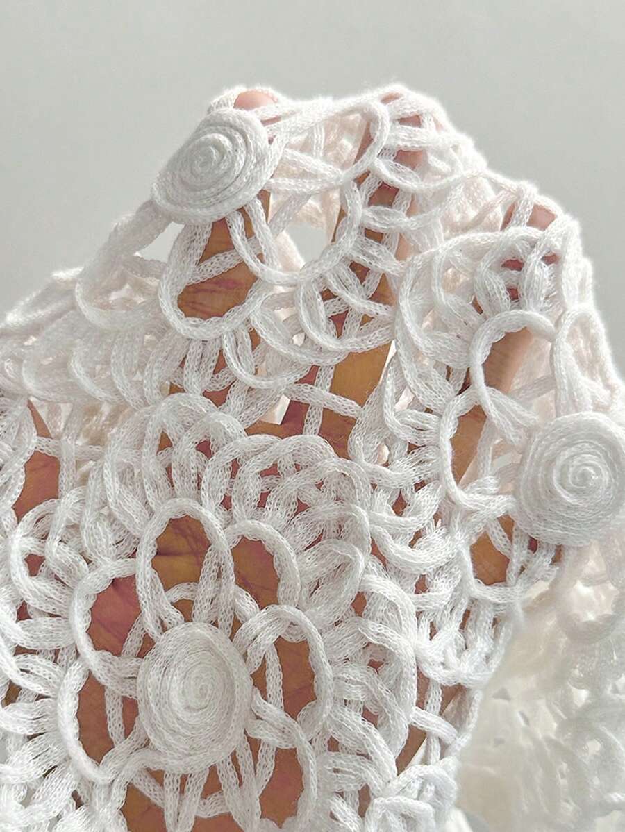 Crocheted Cutout Fringed Sleeveless Short Top Crochet hook