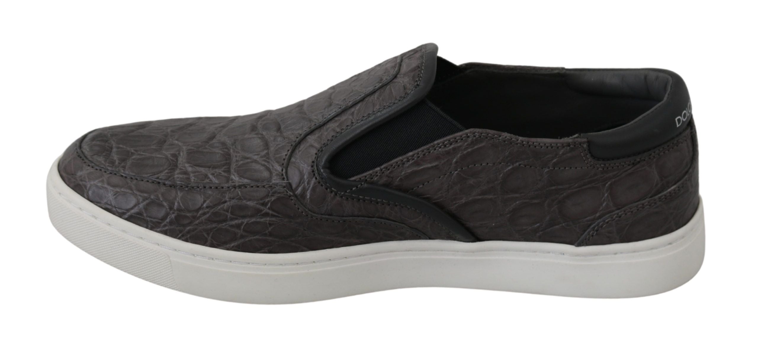 Dolce & Gabbana Gray Leather Flat Caiman Mens Loafers Shoes