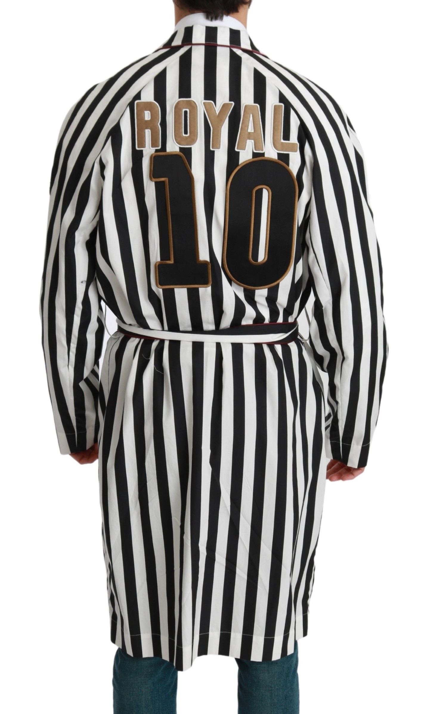 Dolce & Gabbana Black Coat Nightgown  White Cotton Robe