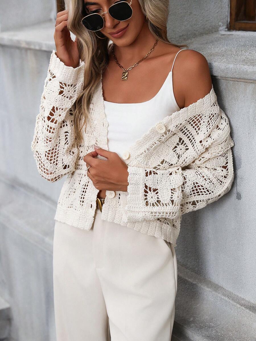 Women Spring And Autumn Solid Color Long Sleeve Cardigan