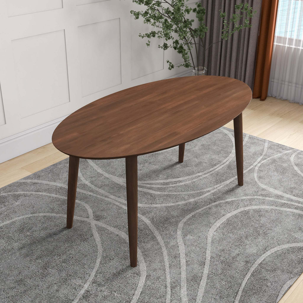 Ada Mid Century Modern Solid Wood Walnut Oval Dining Table for Dining Room or Kitchen 29.5'H x 35.4'D x 66.9'W Kitchen Dining Room Dinner Pedestal Table,Space Saving Wood Kitchen & Dining Room