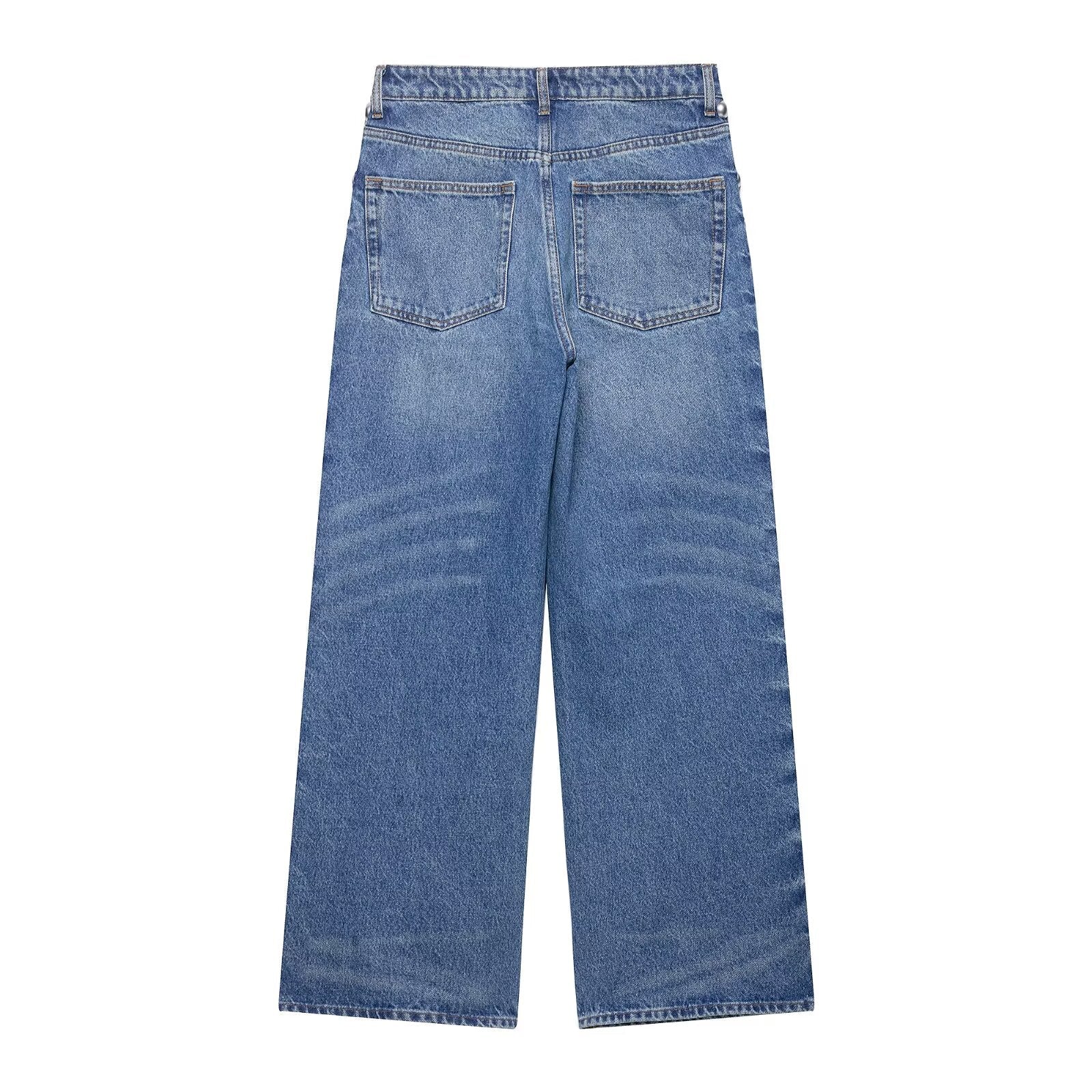 Women Clothing Summer Street Design Rivet Denim Straight Leg Pants