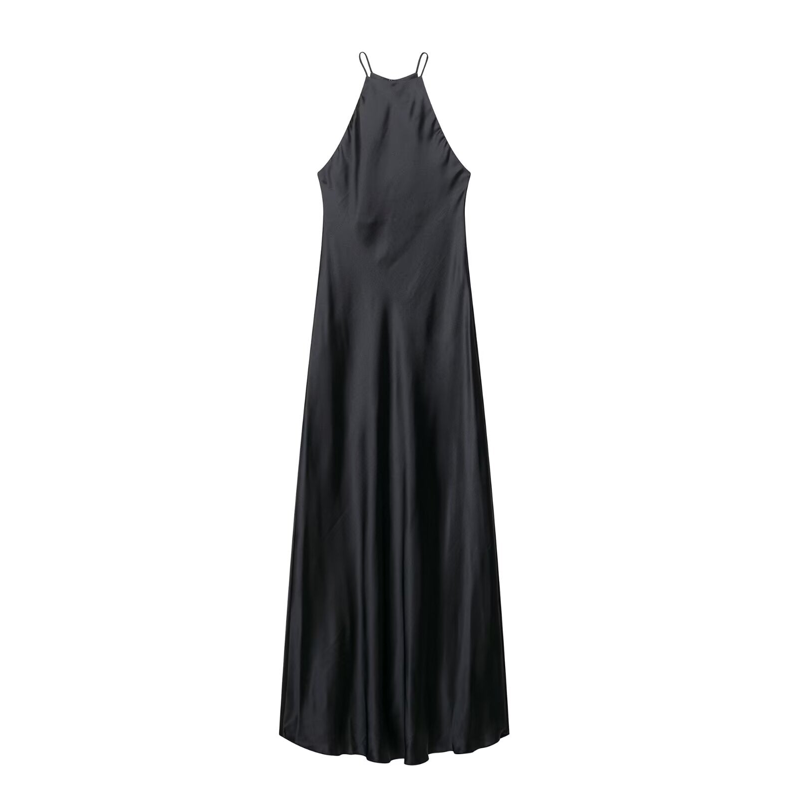 Summer Women Clothing Minimalist Elegance Sleeveless Slim round Neck Silk Satin Texture Midi Dress
