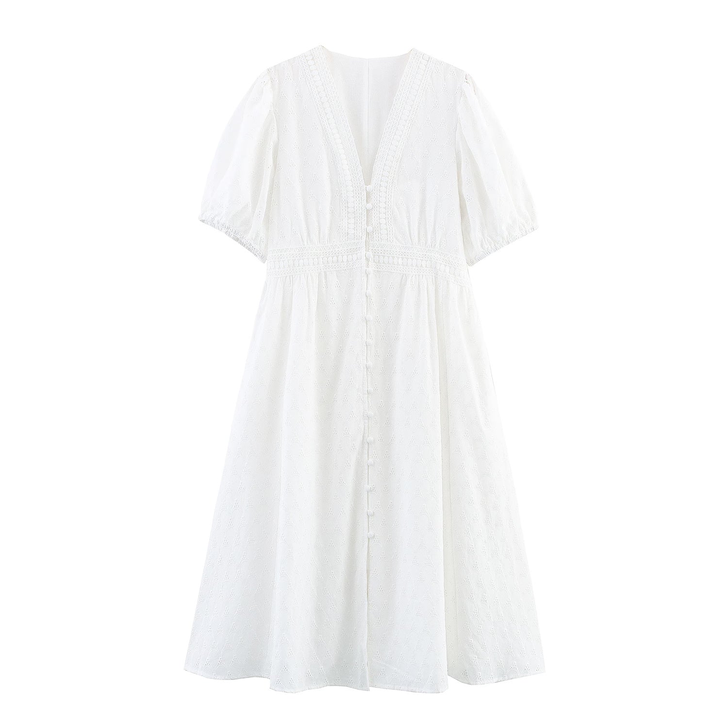 Mid Length Lace Cotton Embroidery Tea Dress