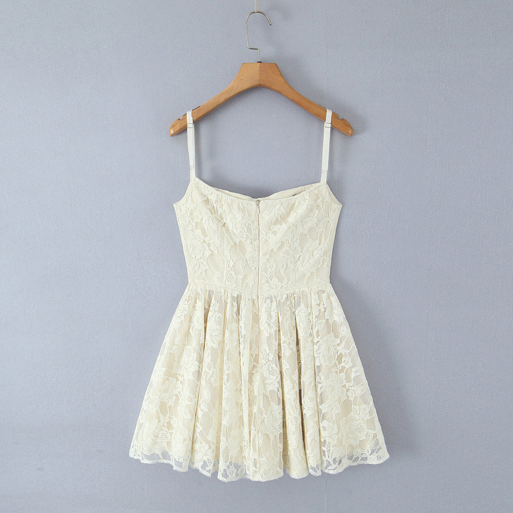 Sexy Sweet Lace Embroidered Boning Corset Tight Waist Suspender Dress Summer Slim Fit Large Swing