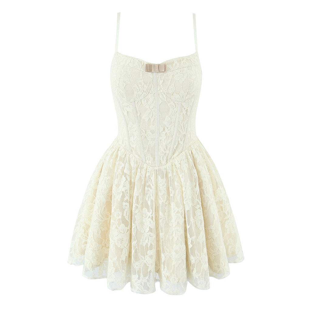 Sexy Sweet Lace Embroidered Boning Corset Tight Waist Suspender Dress Summer Slim Fit Large Swing