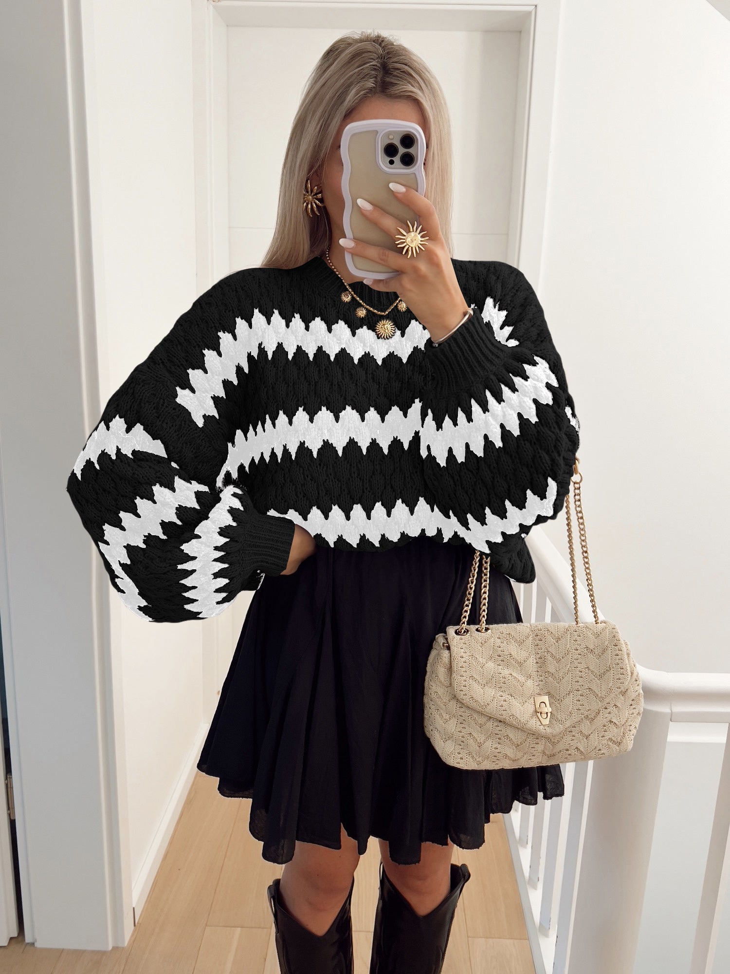 Autumn Winter Women Knitted Pullover Striped Trendy Loose Sweater