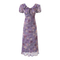 Lace up Light Purple Ruffled Maxi Dress Women Summer Tight Waist Slim Fit Dress
