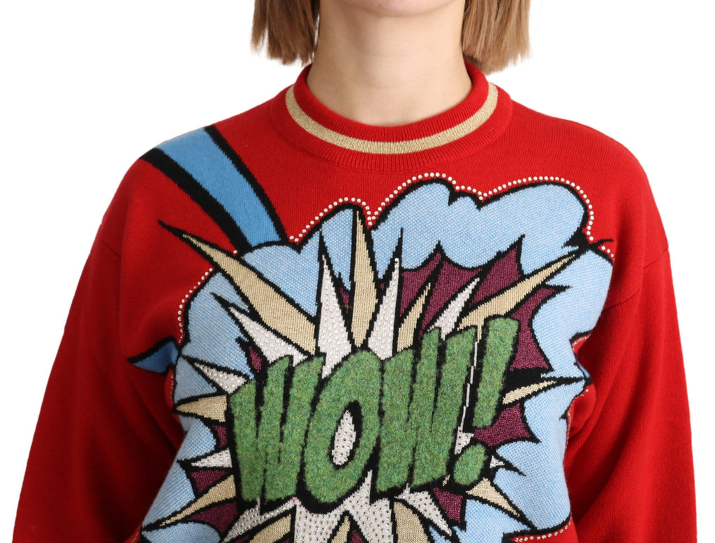 Dolce & Gabbana Red Knitted Cashmere Cartoon Top Sweater